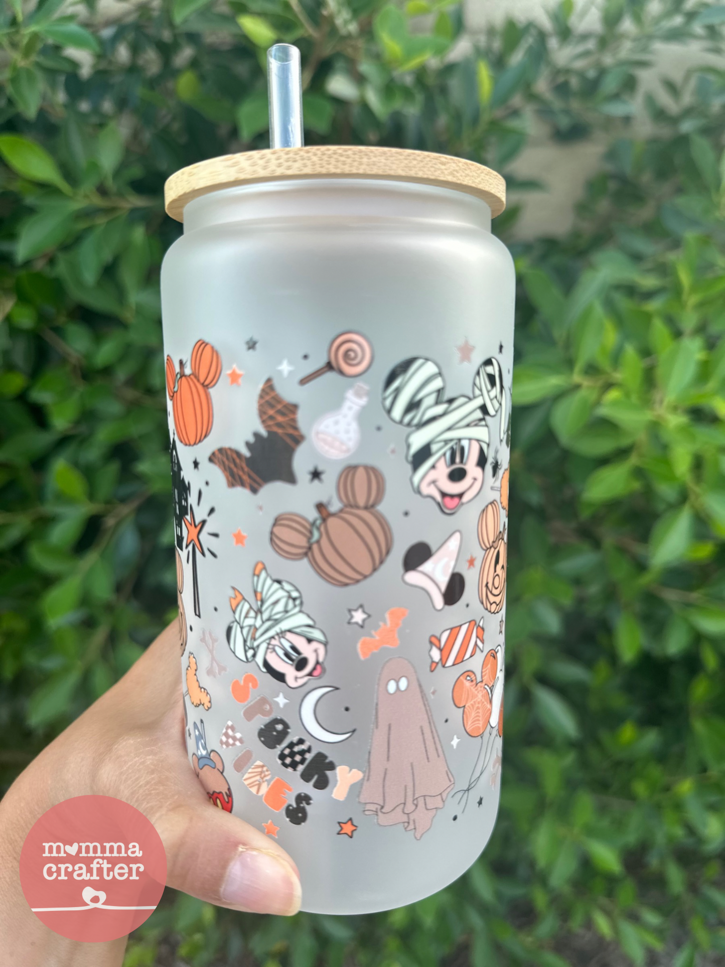 Spooky Vibes Mickey Frosted Glass Can