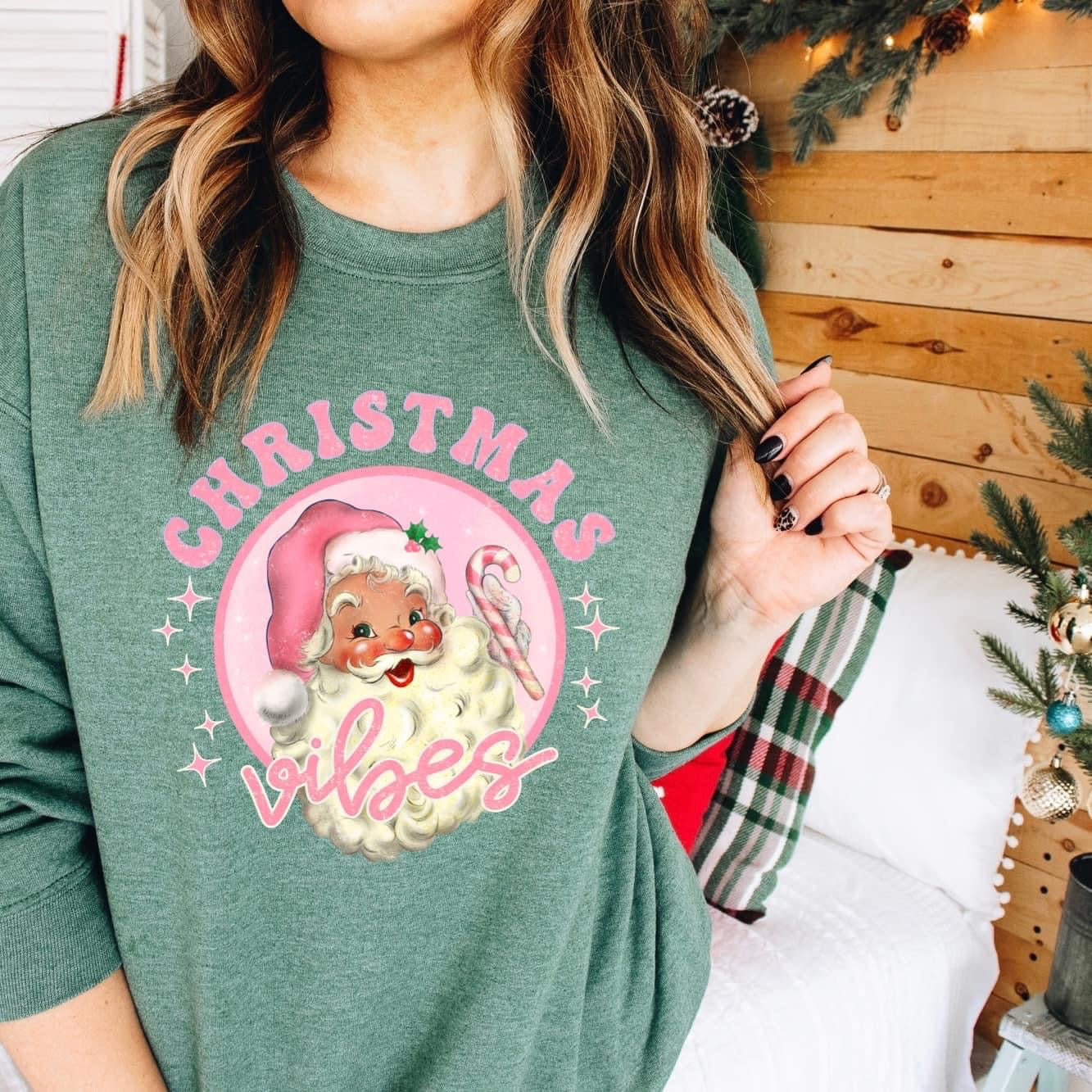 Pink Christmas Vibes Santa Crewneck
