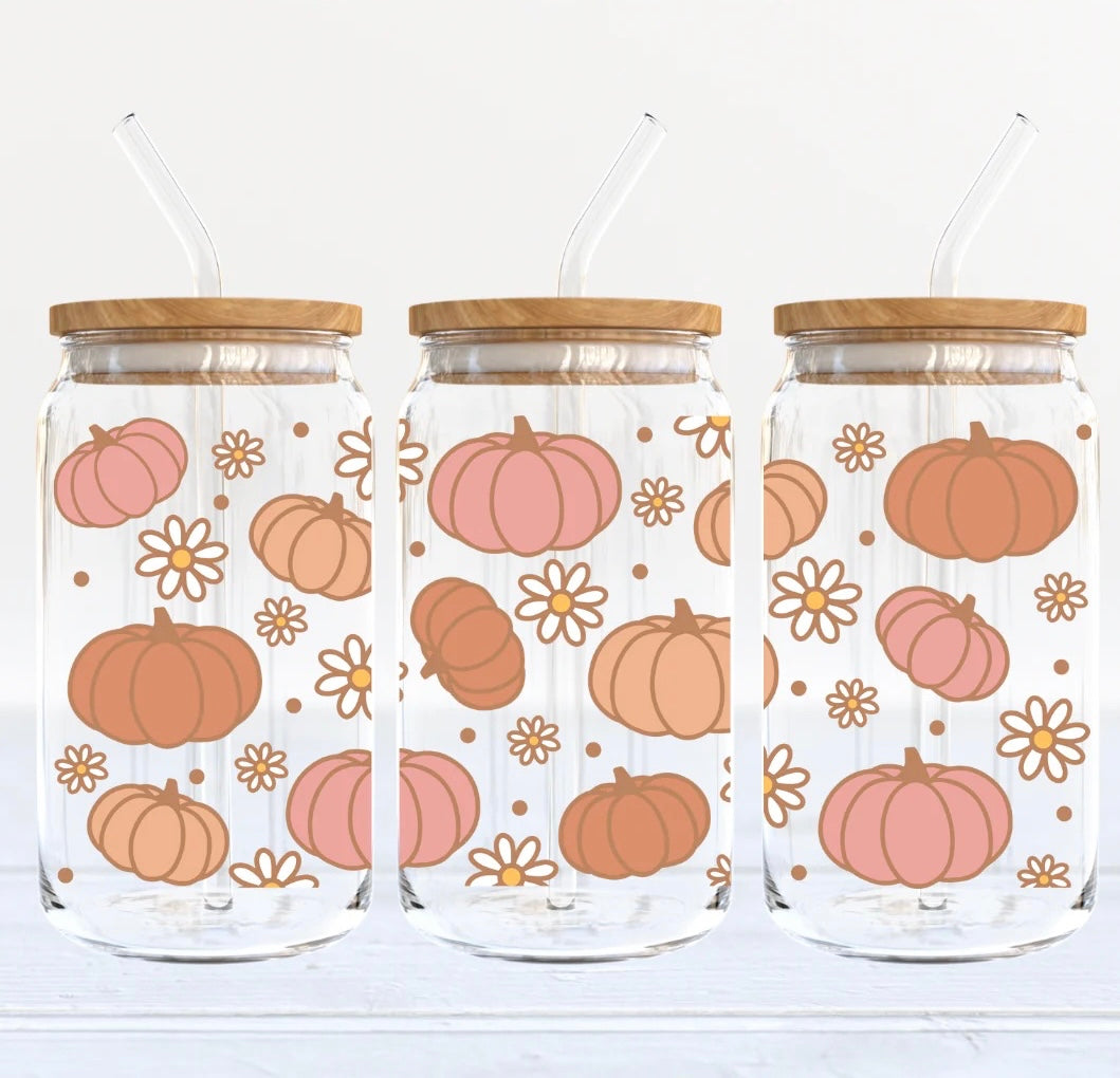 Boho Pumpkin 16oz Glass Can