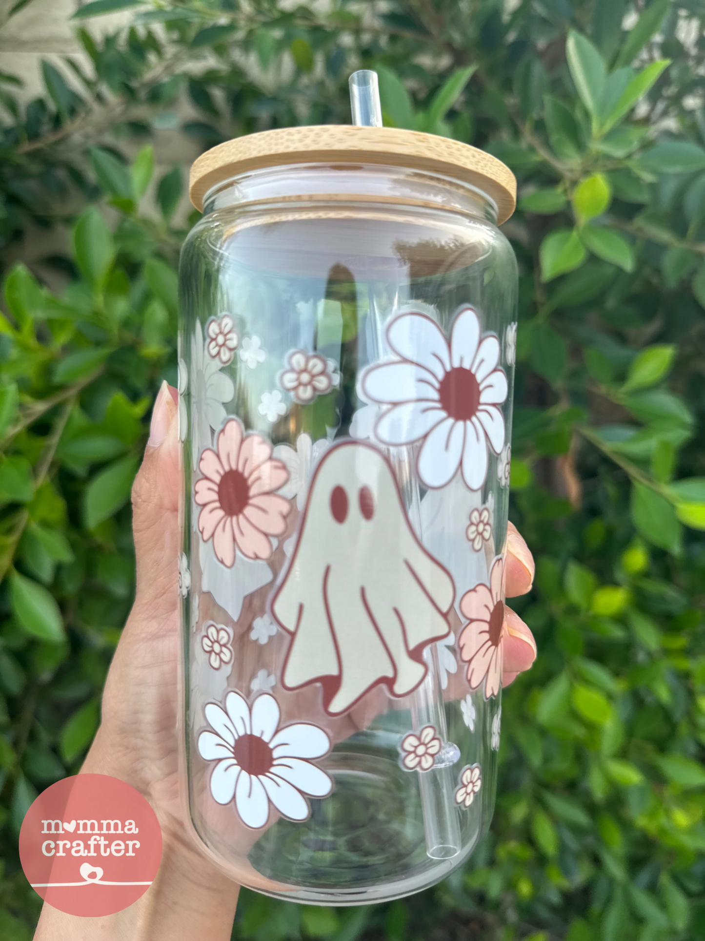 Cute Floral Ghost Clear Glass Can