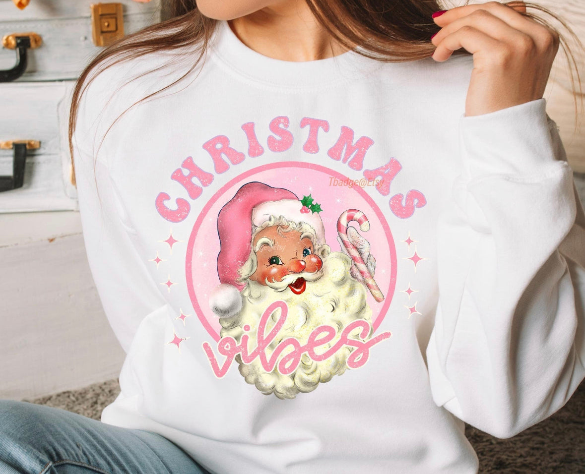 Pink Christmas Vibes Santa Crewneck