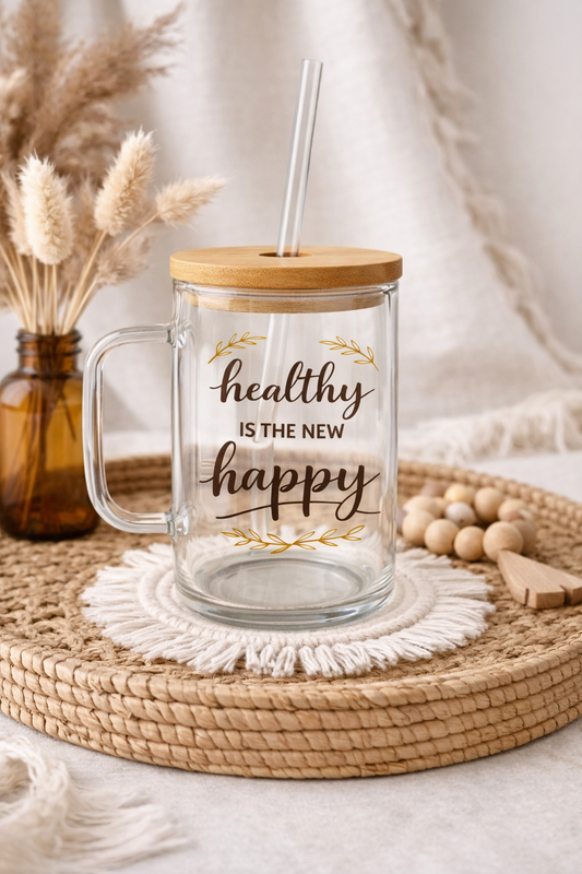 Healthy Is The New Happy 15oz Glass Mug