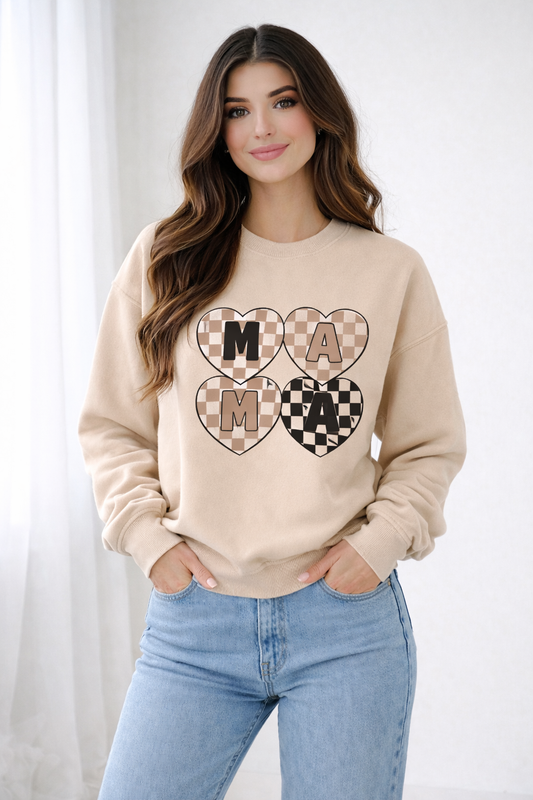 Checkered Neutral Mama Crewneck