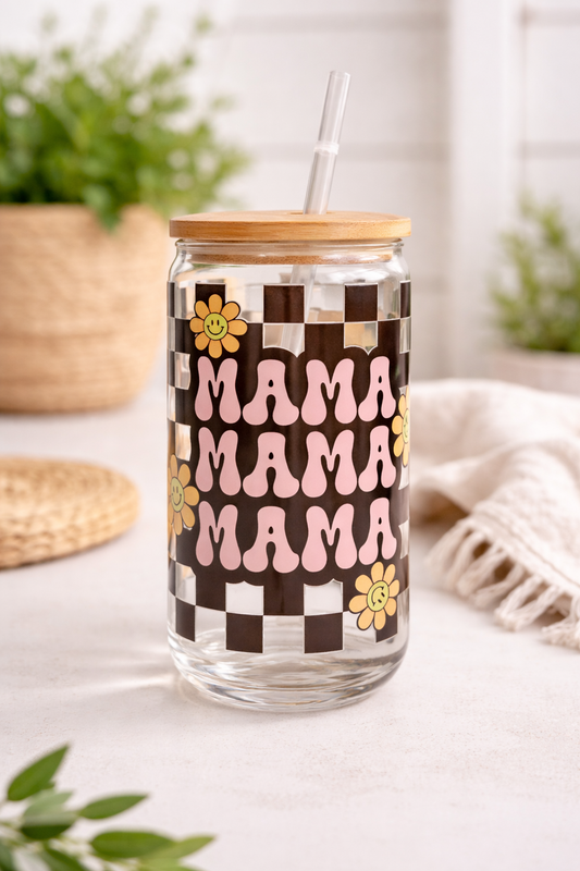 Mama Checkered 16oz Glass Can